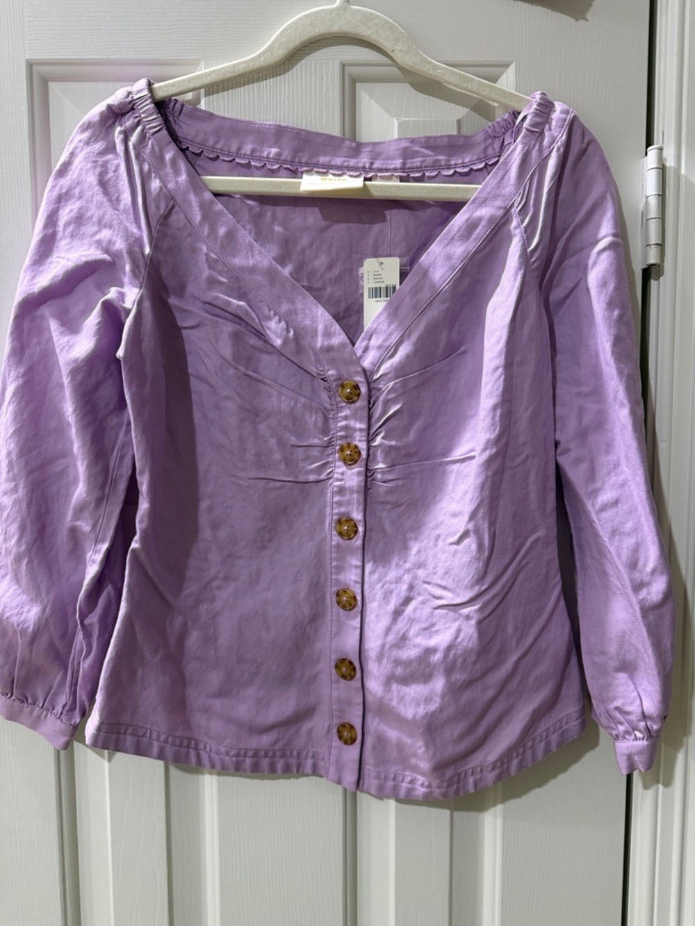 Maeve Lavender Button-Front V-Neck Blouse